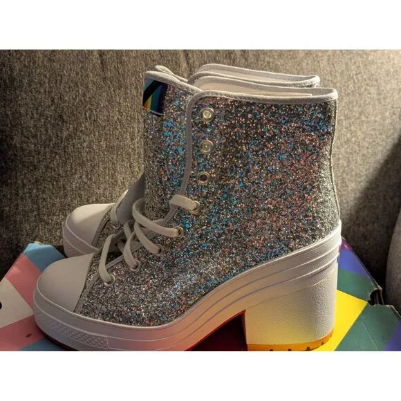 Converse Pride Chuck Taylor All Star Glitter Platform Heel Sneakers Womens 11 - Picture 2 of 11